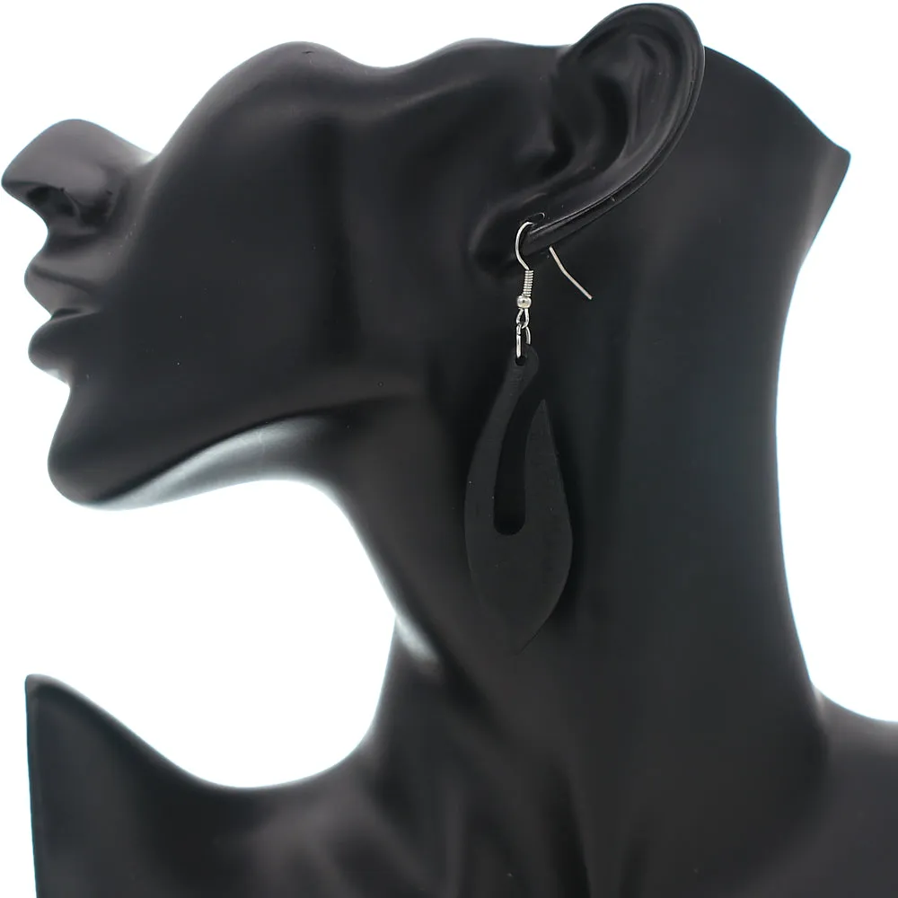 Black Tribal Fishhook Design Wooden Earrings