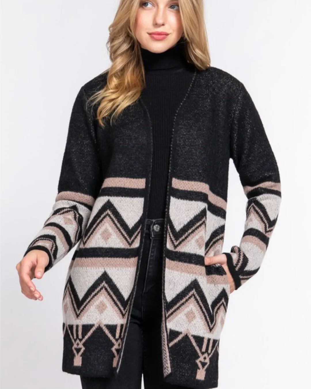 Black/Ivory Tribal Pattern Cardigan