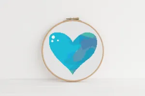 Blue Heart Cross Stitch Pattern #1933
