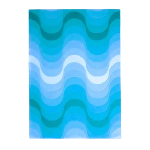 Blue Ombre Wavy Curve Hand Tufted Wool Rug