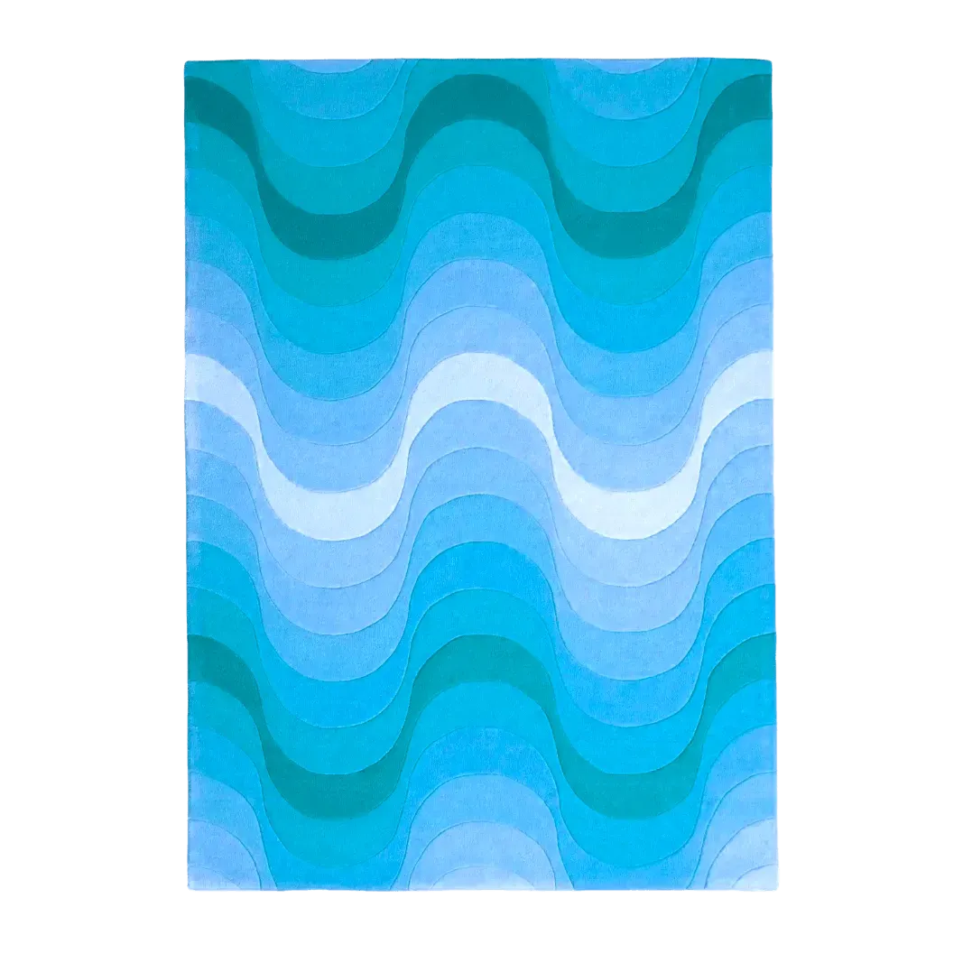 Blue Ombre Wavy Curve Hand Tufted Wool Rug