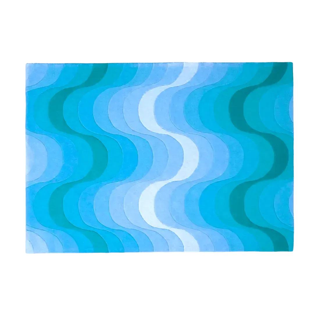 Blue Ombre Wavy Curve Hand Tufted Wool Rug