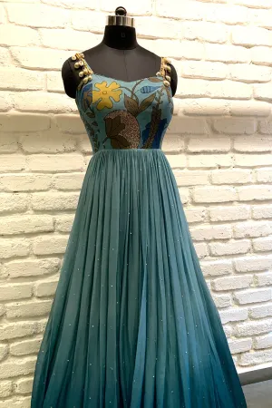 Blue Organza Maxi Dress