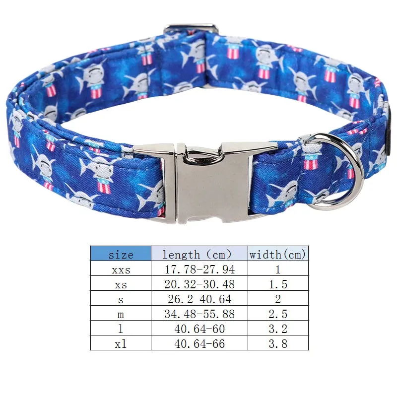 Blue Shark Print Personalized Dog Collar with Bowtie Butterfly Flower  for Summer | Unique and Adorable Pet Accessory