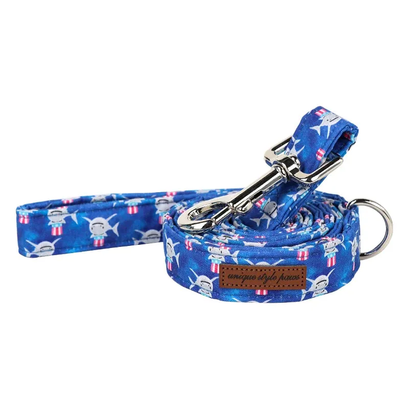 Blue Shark Print Personalized Dog Collar with Bowtie Butterfly Flower  for Summer | Unique and Adorable Pet Accessory