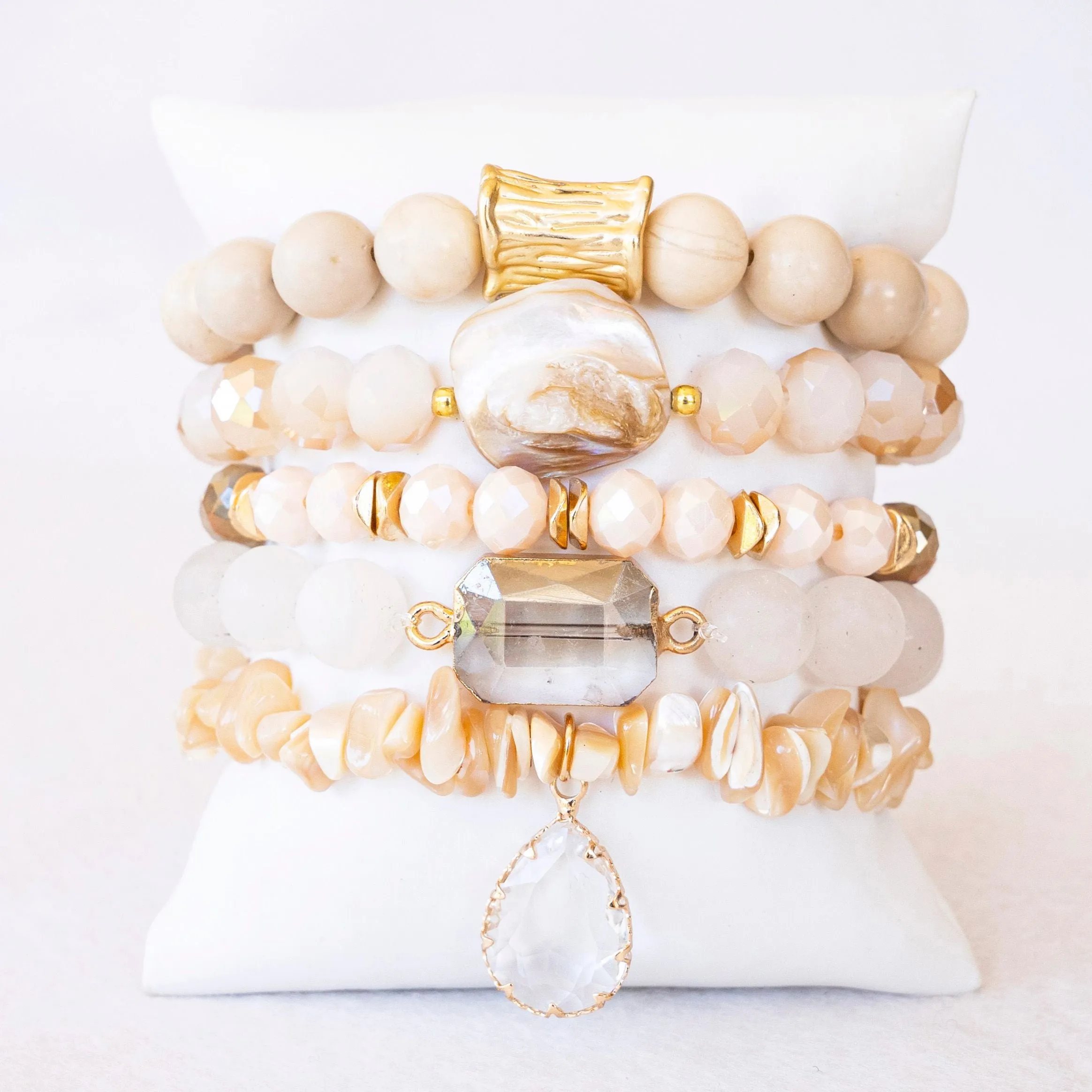 Boho & Mala Light Stone Mix Elastic Bracelet Stackable Sets BS1027
