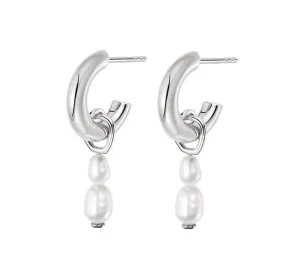 Boho & Mala Pearl Sterling Silver Hoop Huggie Earrings