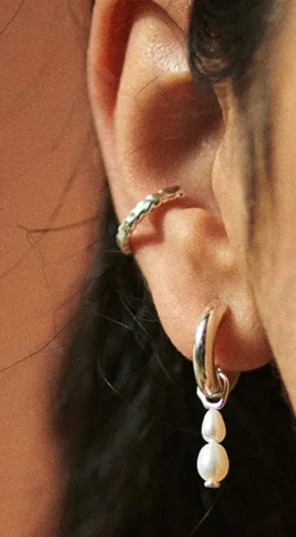 Boho & Mala Pearl Sterling Silver Hoop Huggie Earrings
