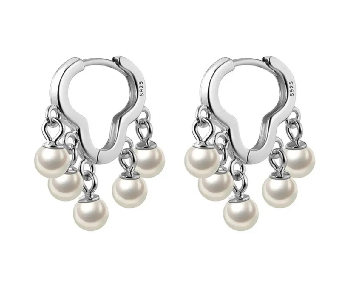Boho & Mala Pearl Tassel Sterling Silver Huggies Hoop Earrings DE1018