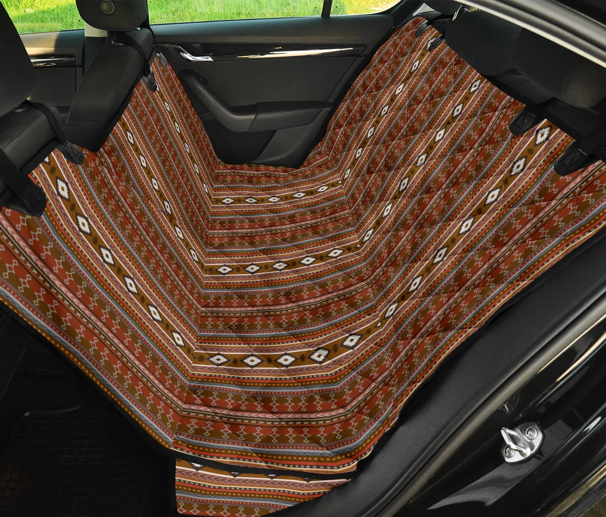 Boho Rust Stripes Car Pet Seat Cover Brown Tribal Pattern