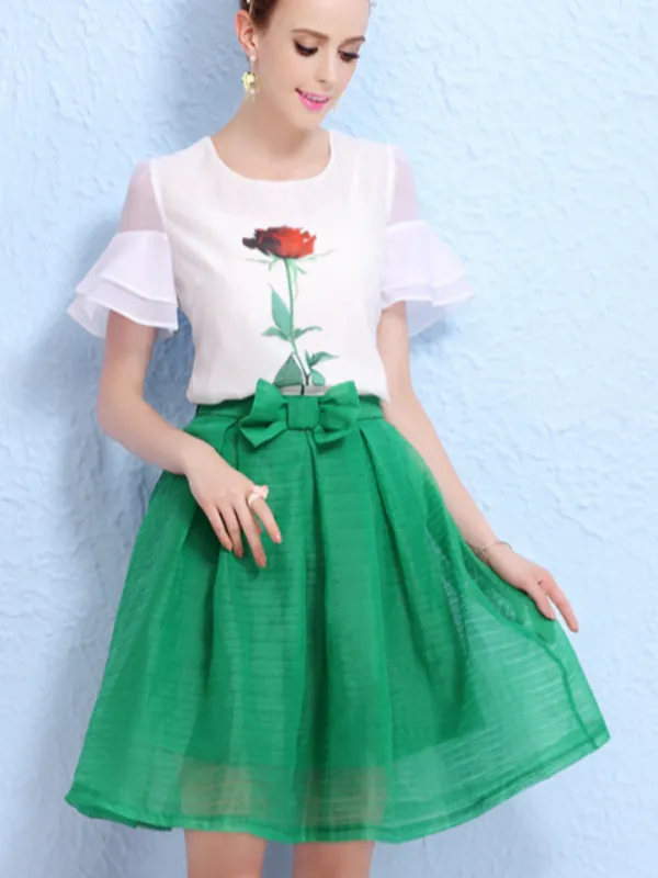 bow organza skirt in green