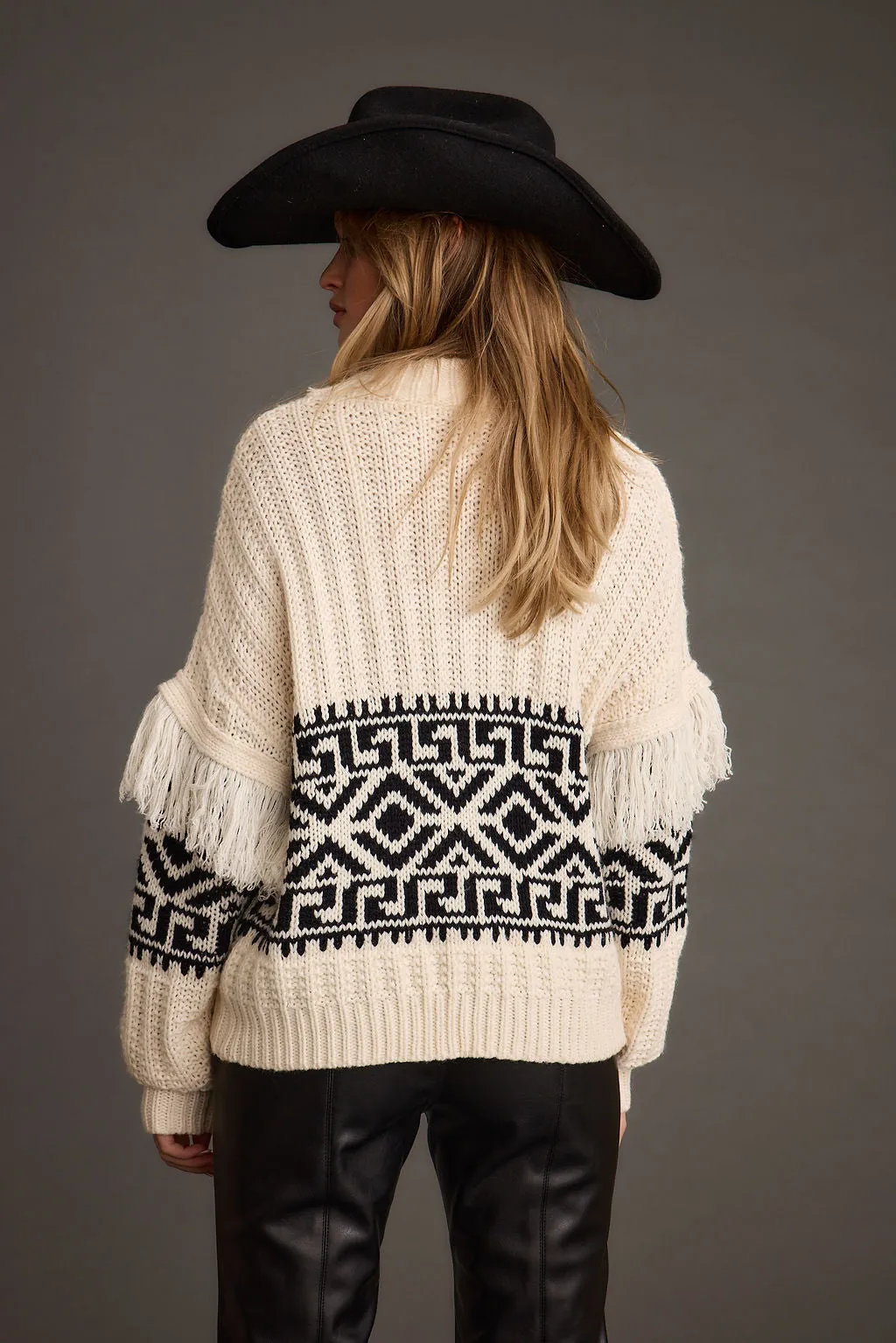 Bozeman Cream Printed Fringe Sweater