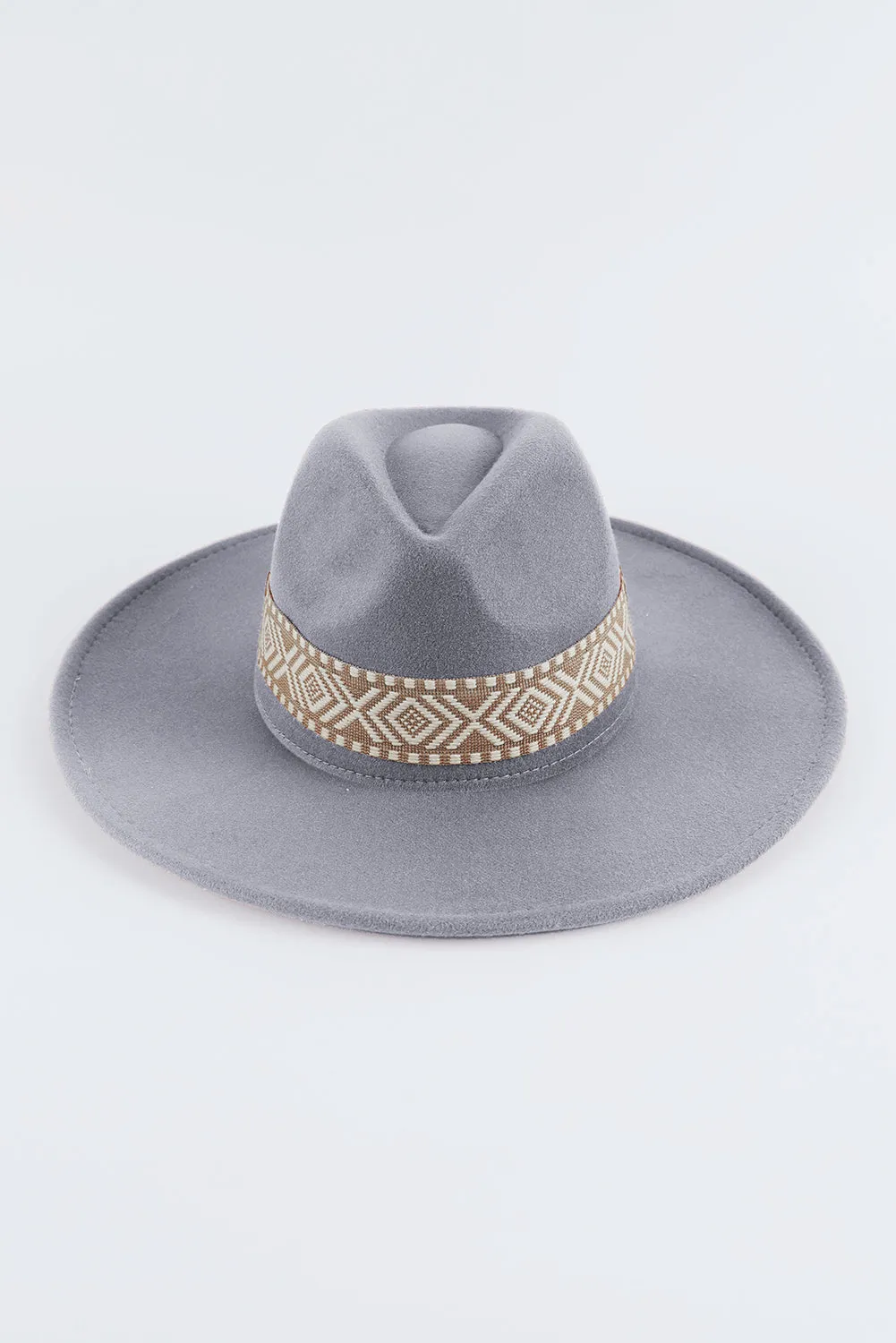 Brown Aztec Embroidery Retro  Flat Fedora Hat