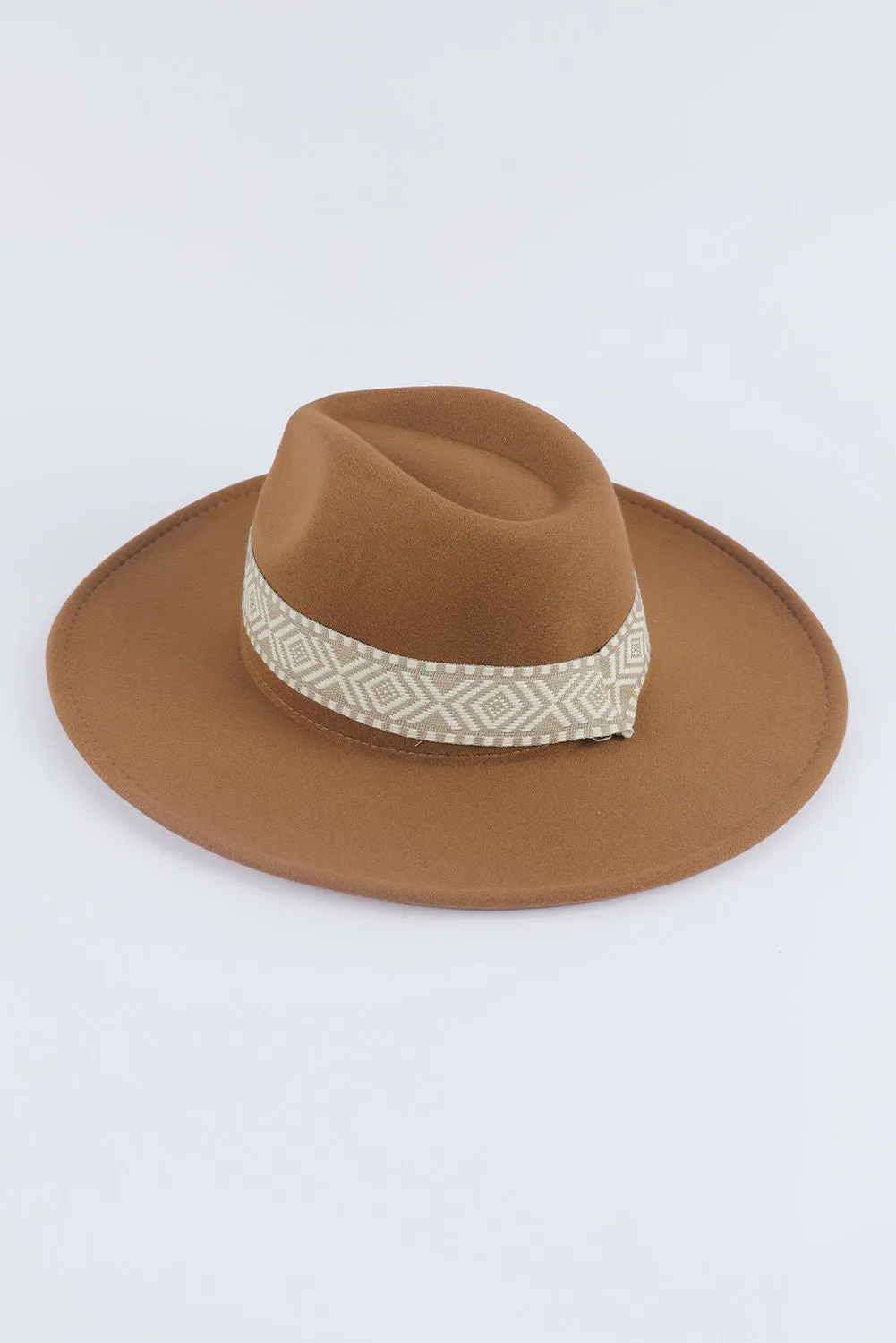 Brown Aztec Embroidery Retro  Flat Fedora Hat