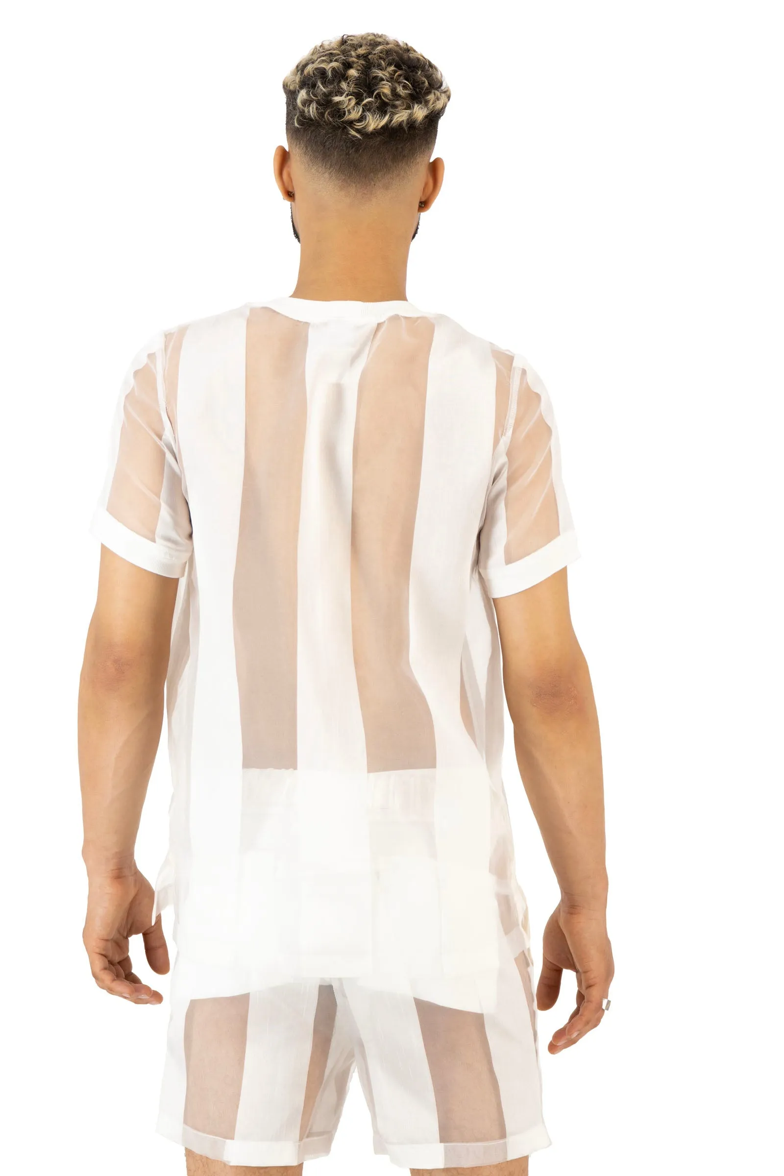 Castaway Striped Organza Pullover Shirt (OFF-WHITE)