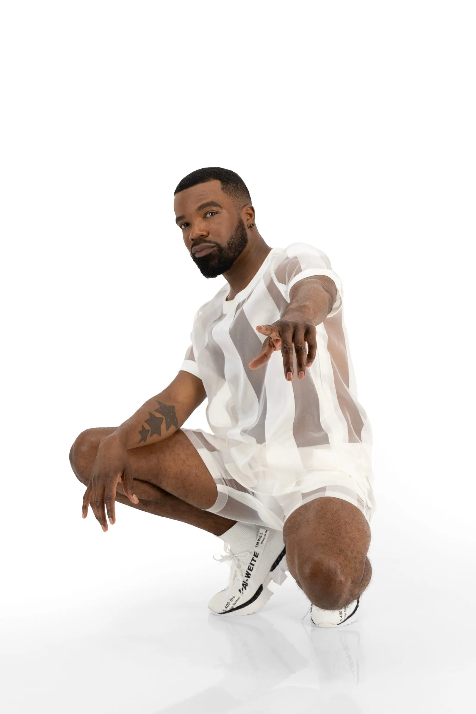 Castaway Striped Organza Pullover Shirt (OFF-WHITE)