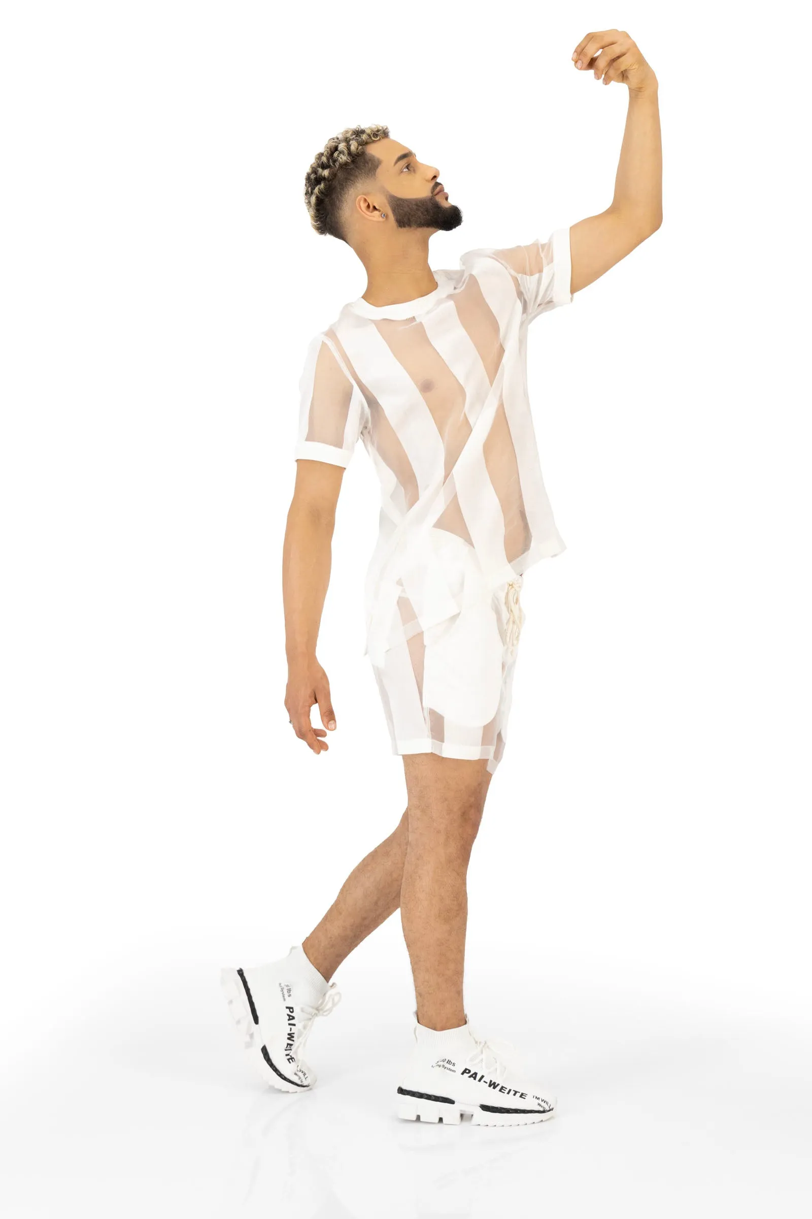 Castaway Striped Organza Pullover Shirt (OFF-WHITE)