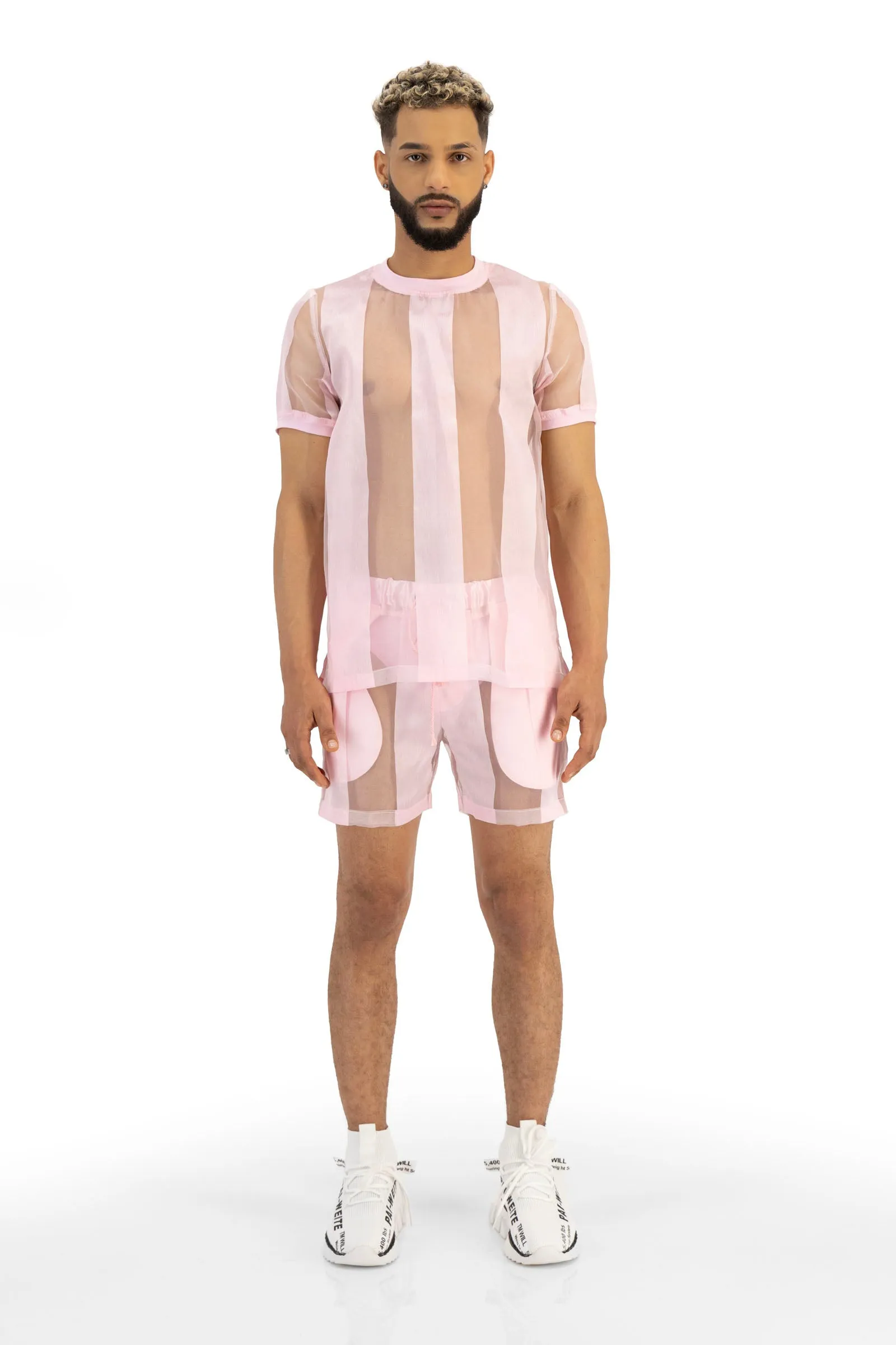 Castaway Striped Organza Pullover Shirt (PINK)