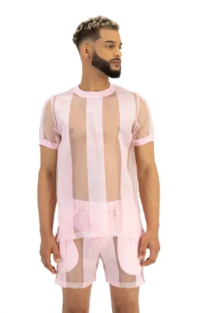 Castaway Striped Organza Pullover Shirt (PINK)