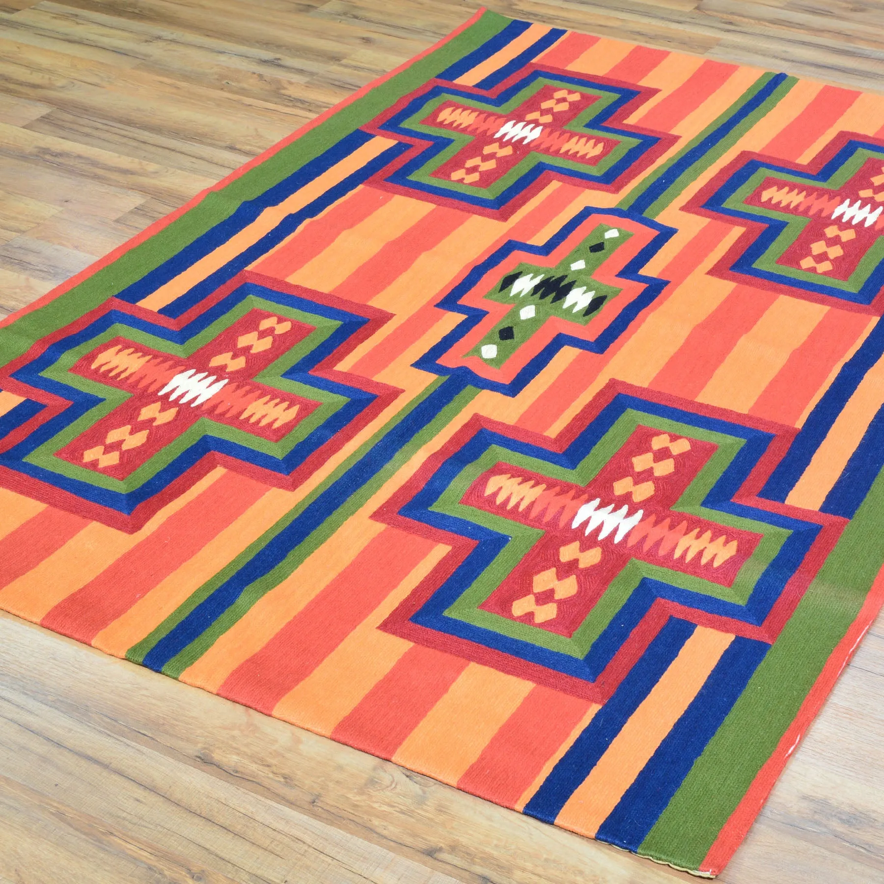 Chain-Stitched Kashmir Southwestern Handmade Wool Rug (Size 4.0 X 6.0) Cwral-8307