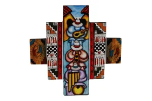Chakana or Inca Cross Wooden Wall Hanging "Folk Musicians"