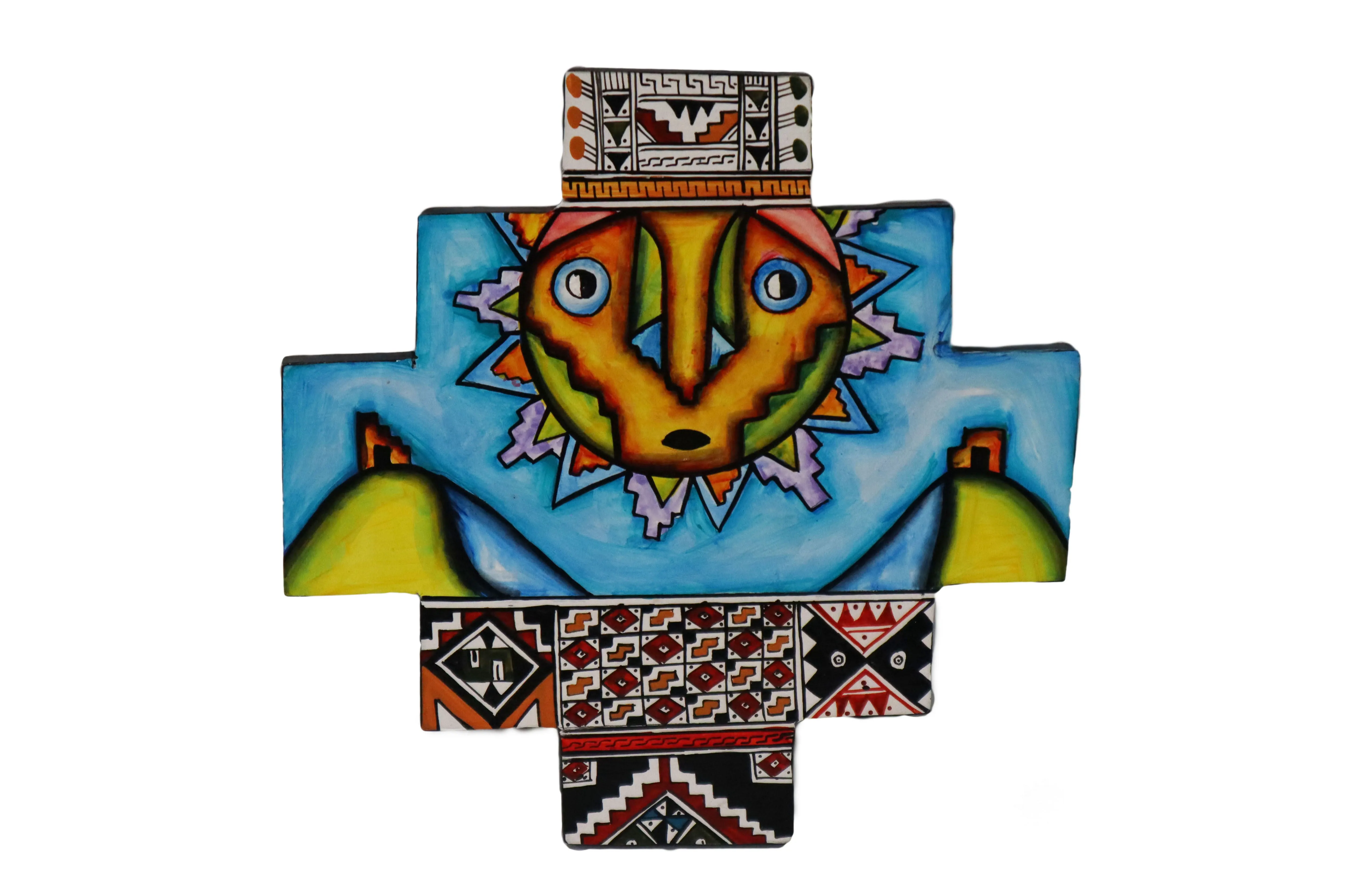 Chakana or Inca Cross Wooden Wall Hanging "Sun"