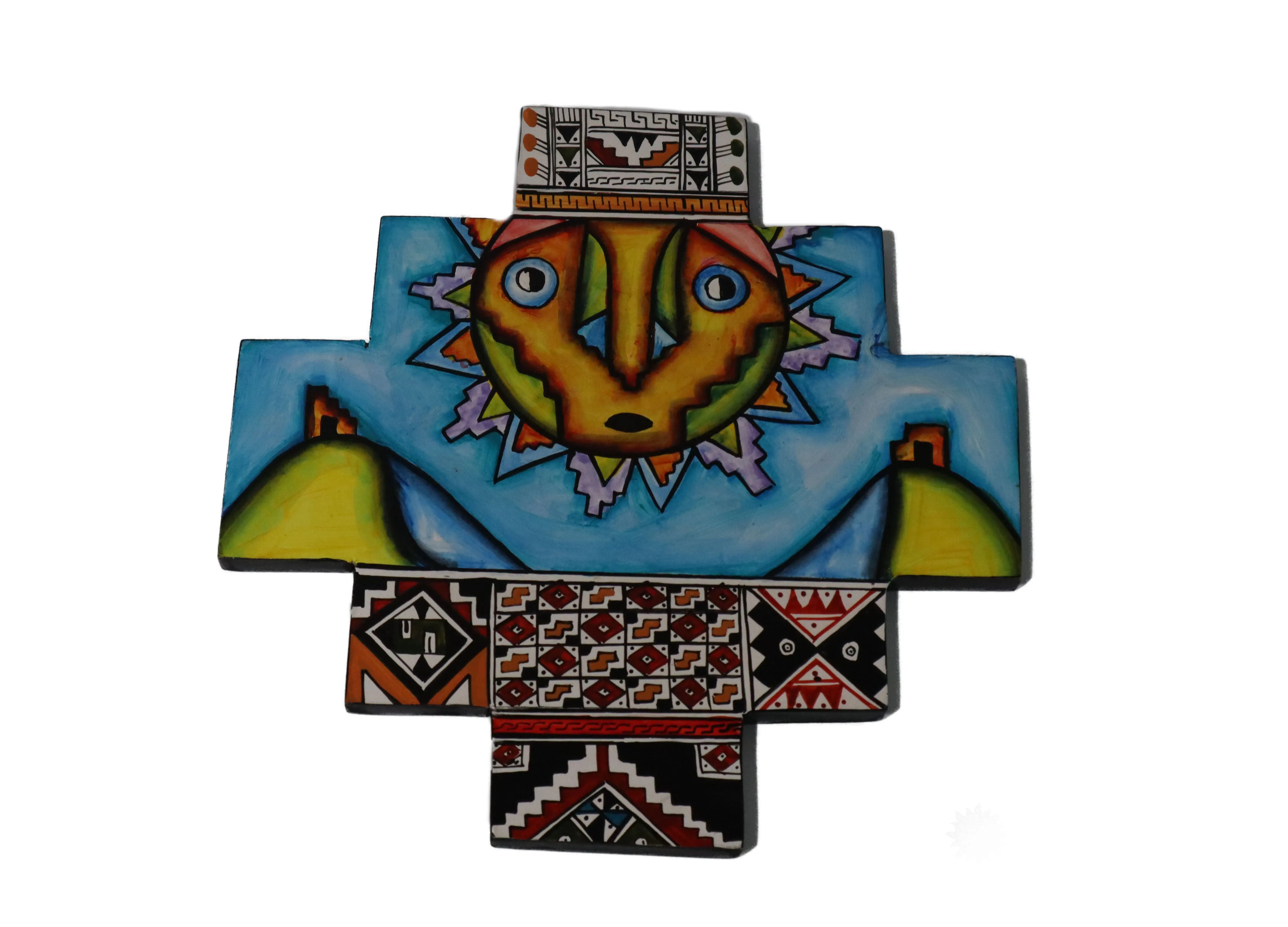 Chakana or Inca Cross Wooden Wall Hanging "Sun"