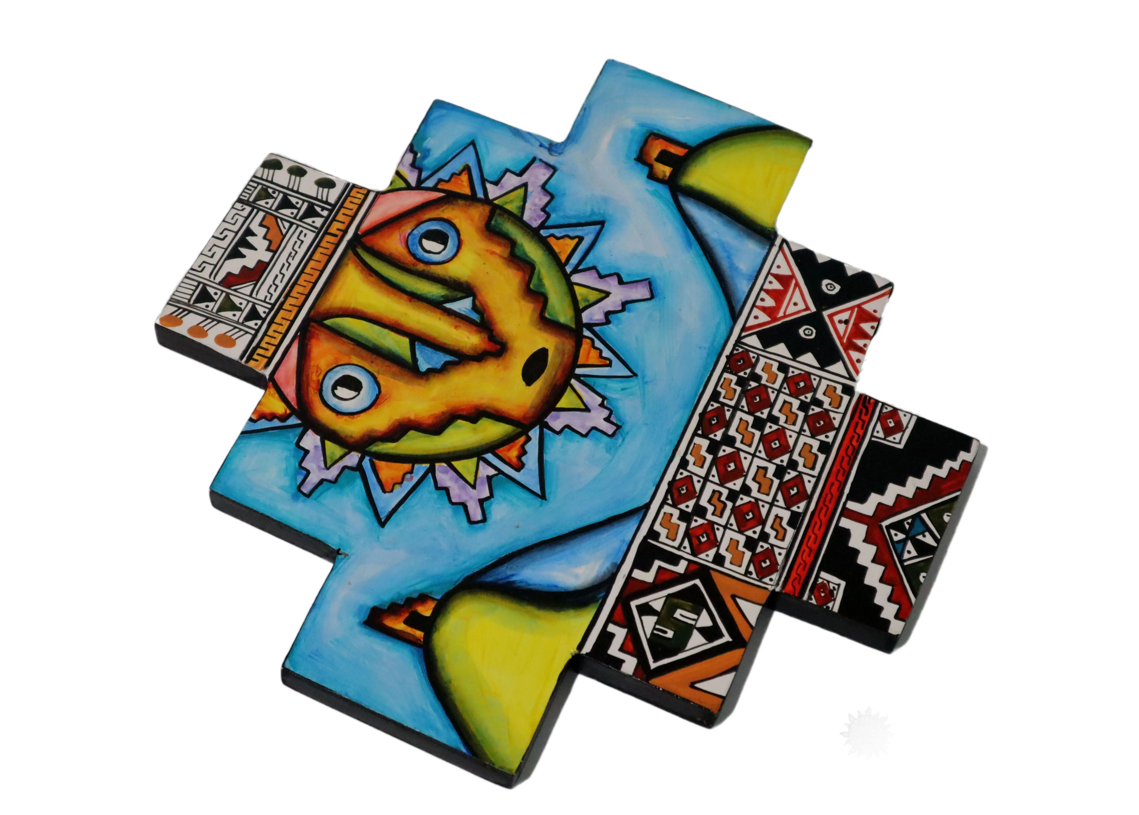 Chakana or Inca Cross Wooden Wall Hanging "Sun"