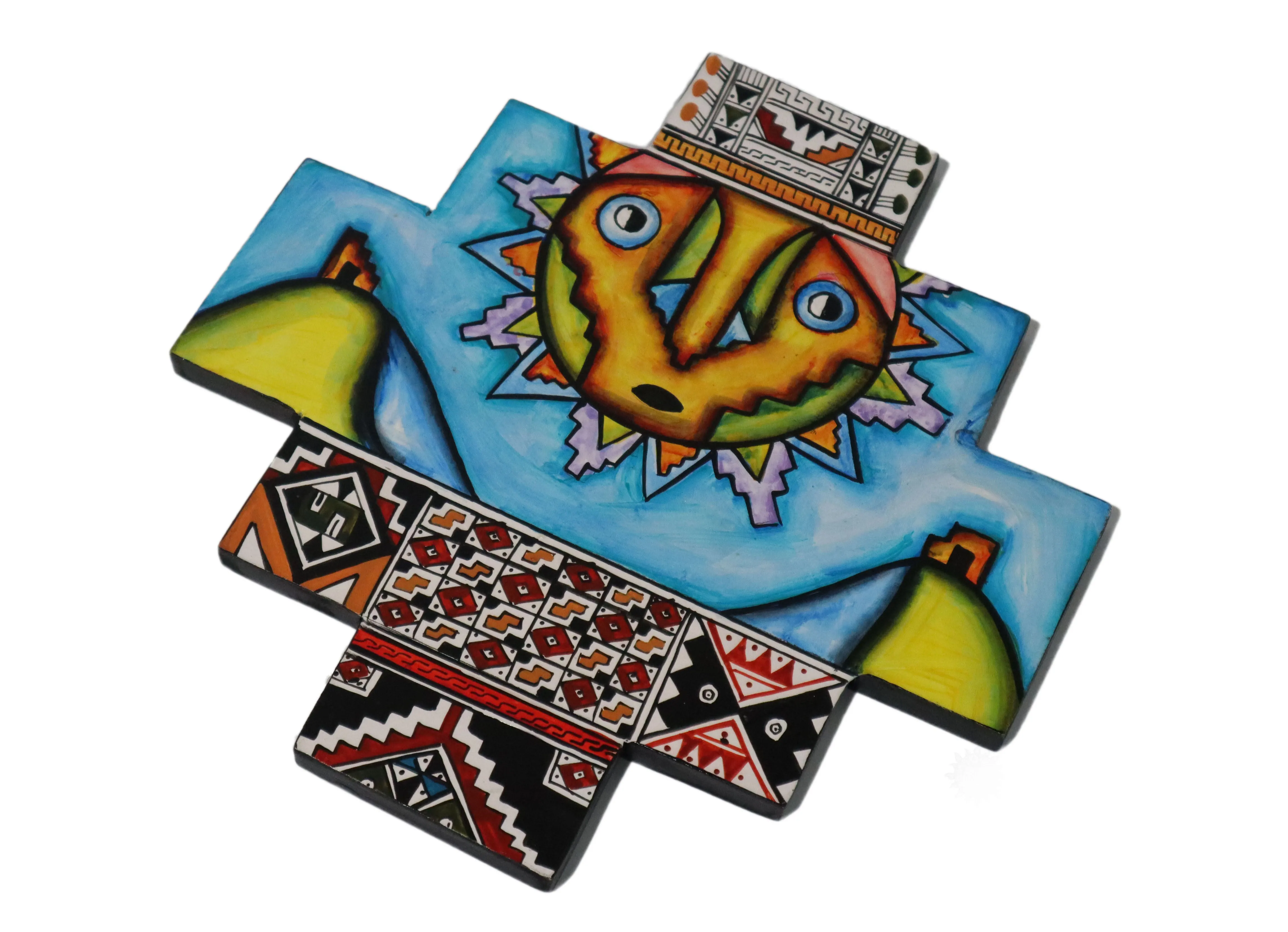 Chakana or Inca Cross Wooden Wall Hanging "Sun"