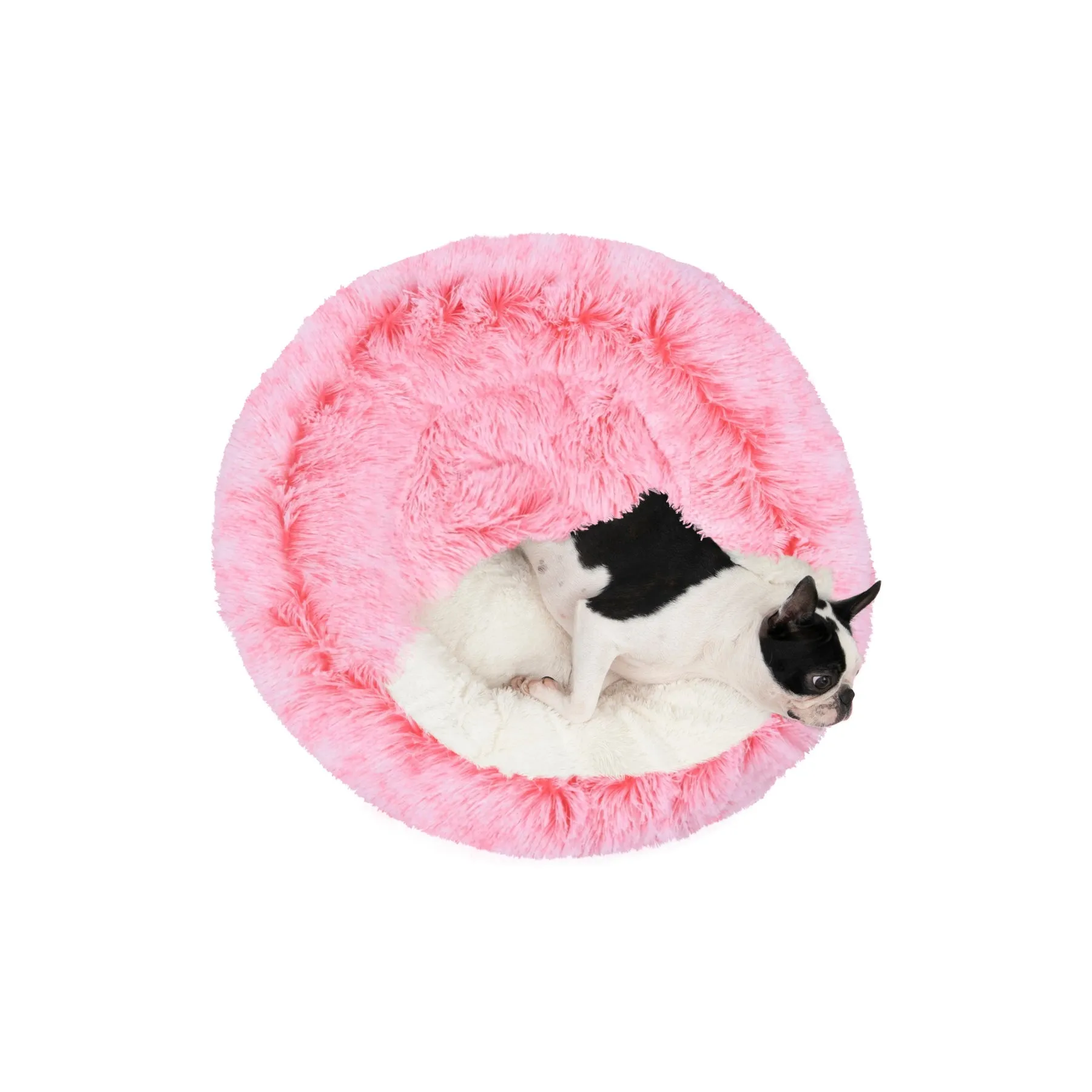 Charlie's Snookie Hooded Faux Fur Calming Dog Bed Ombre Pink Medium