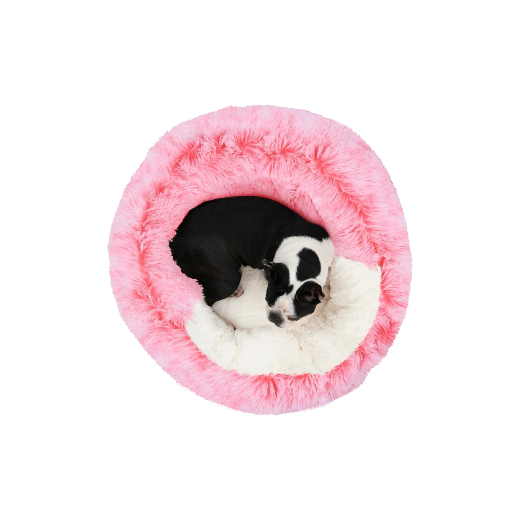 Charlie's Snookie Hooded Faux Fur Calming Dog Bed Ombre Pink Medium