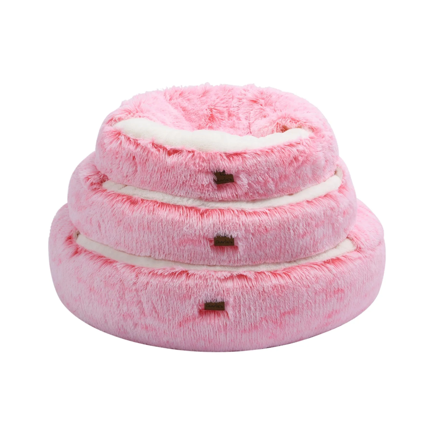 Charlie's Snookie Hooded Faux Fur Calming Dog Bed Ombre Pink Medium