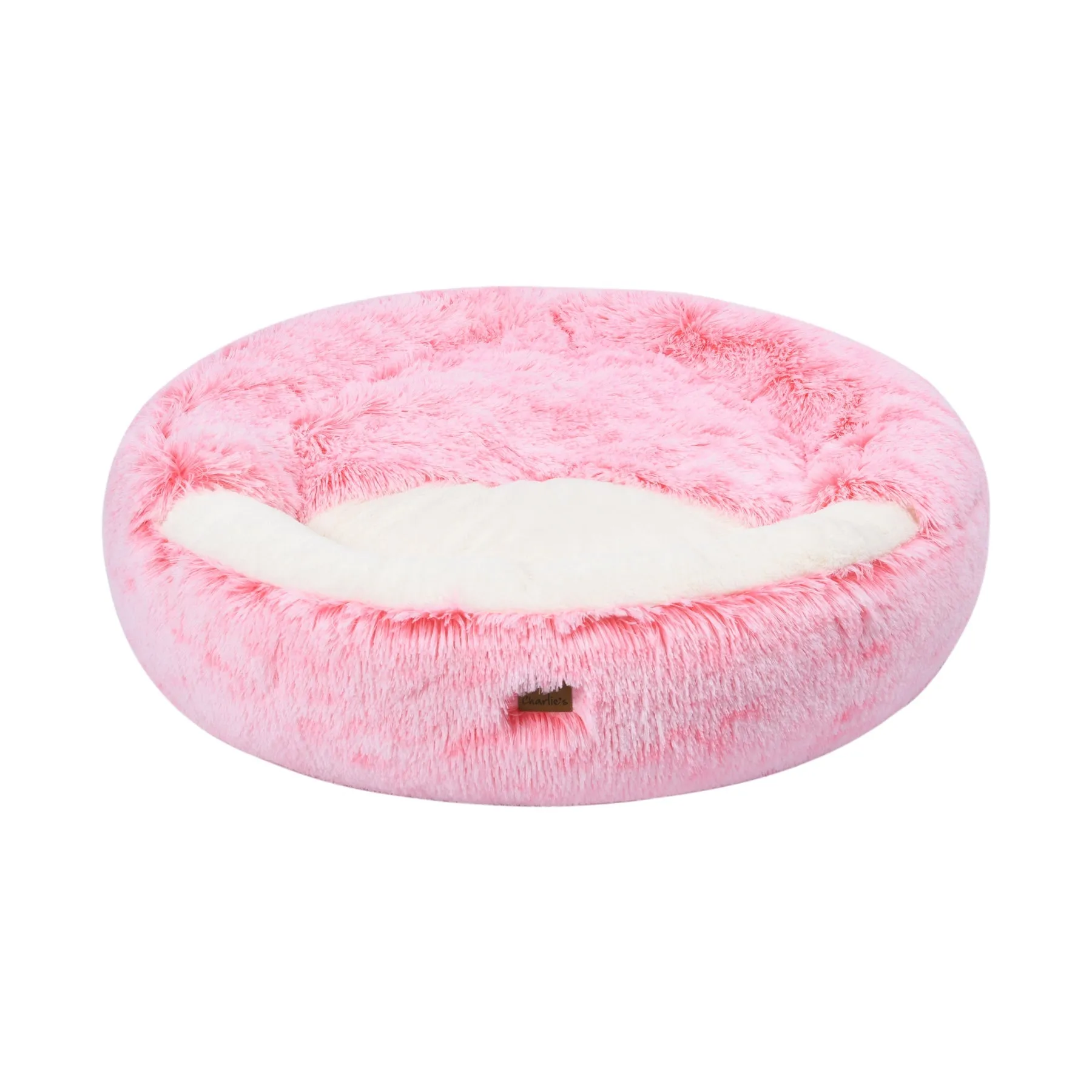 Charlie's Snookie Hooded Faux Fur Calming Dog Bed Ombre Pink Medium