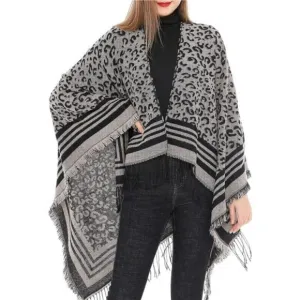 Cheetah Printed Blanket Shawls Poncho Winter Open Front Wrap Cape Cardigan Scarf