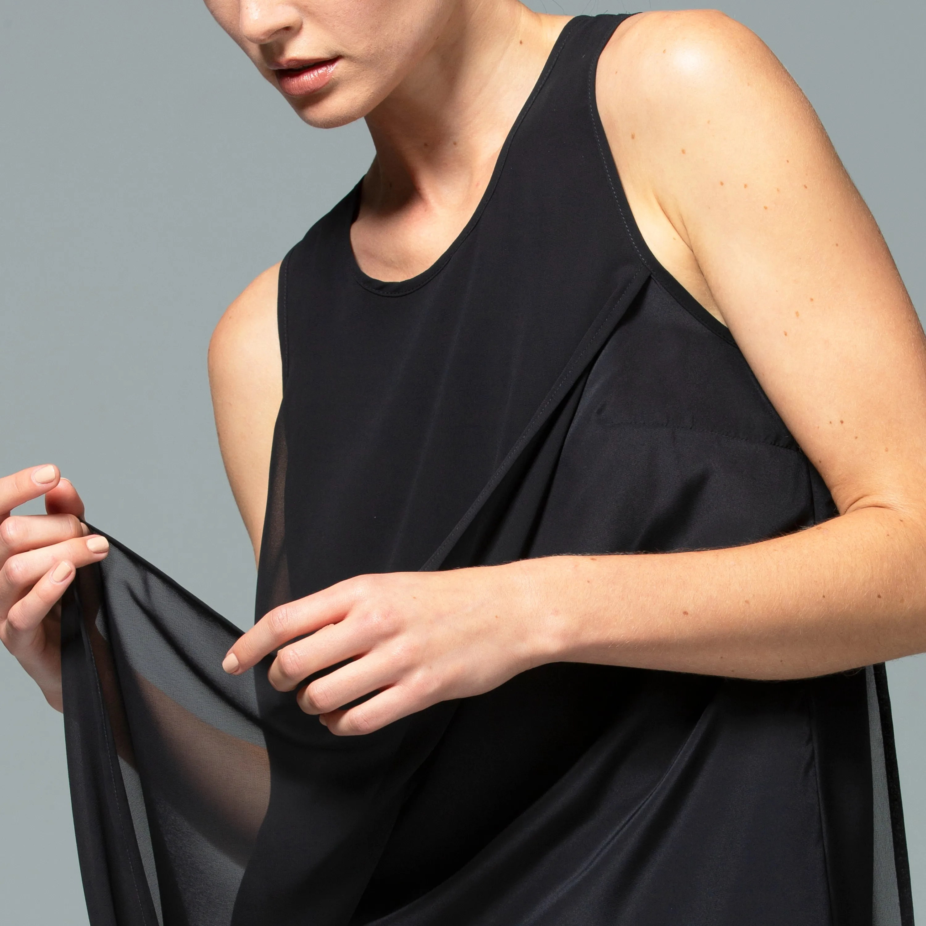 Chiffon Overlay Asymmetry Top