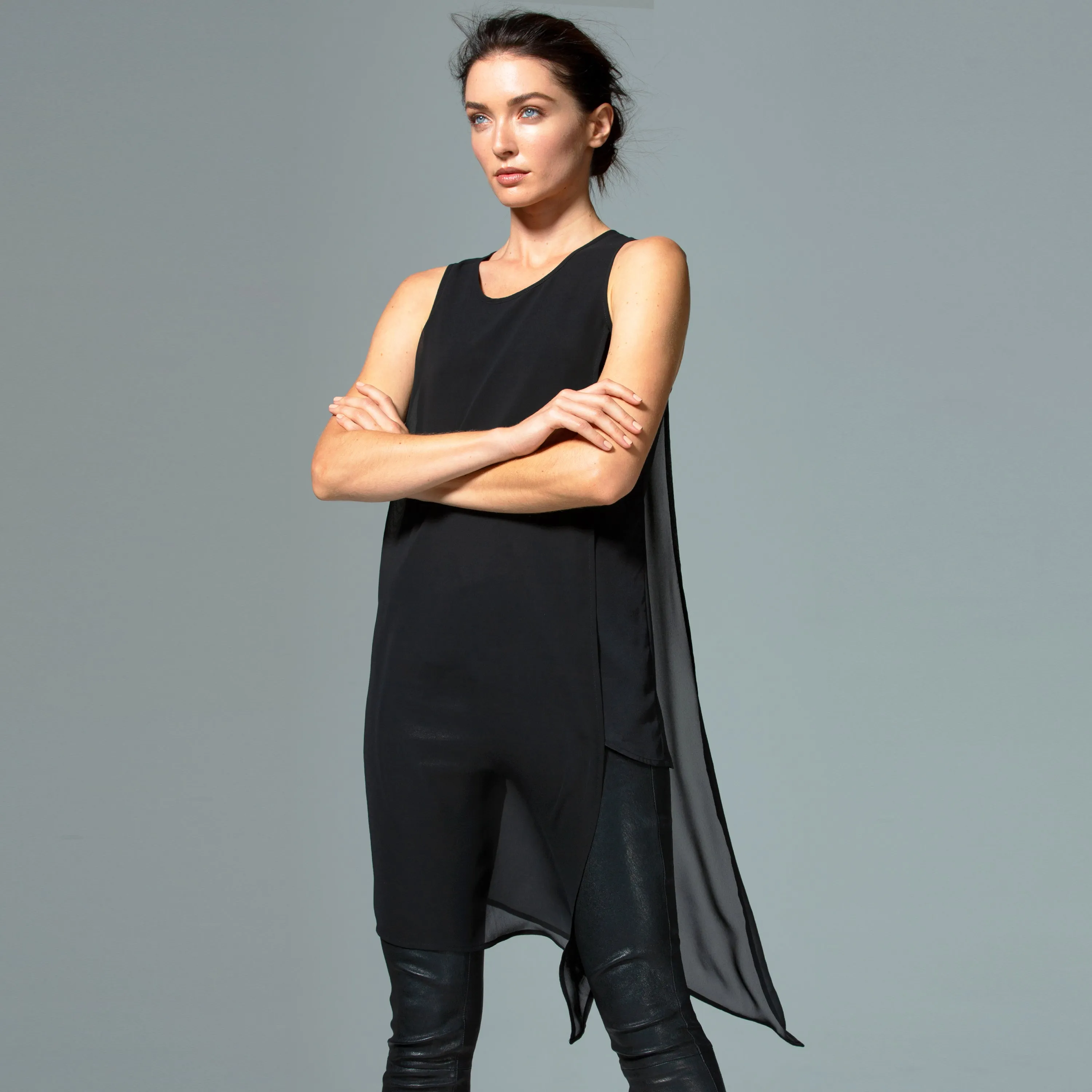 Chiffon Overlay Asymmetry Top