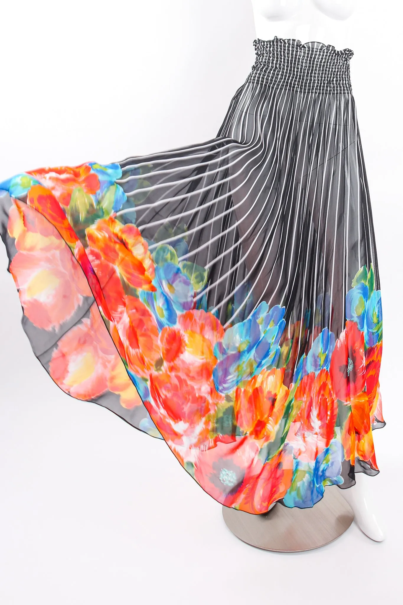 Chiffon Striped Floral Coverup Skirt