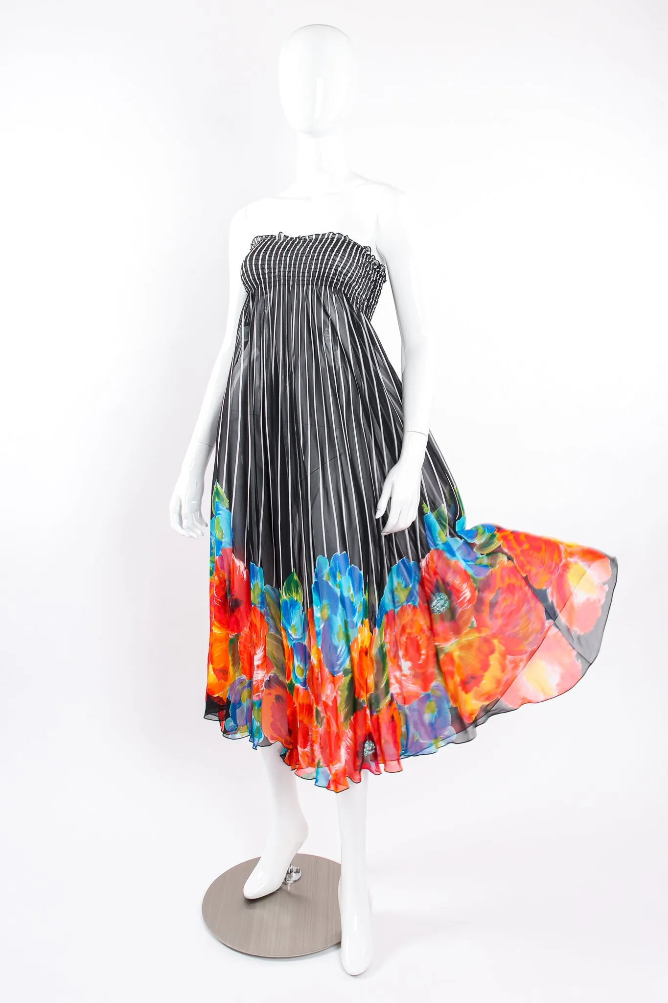 Chiffon Striped Floral Coverup Skirt