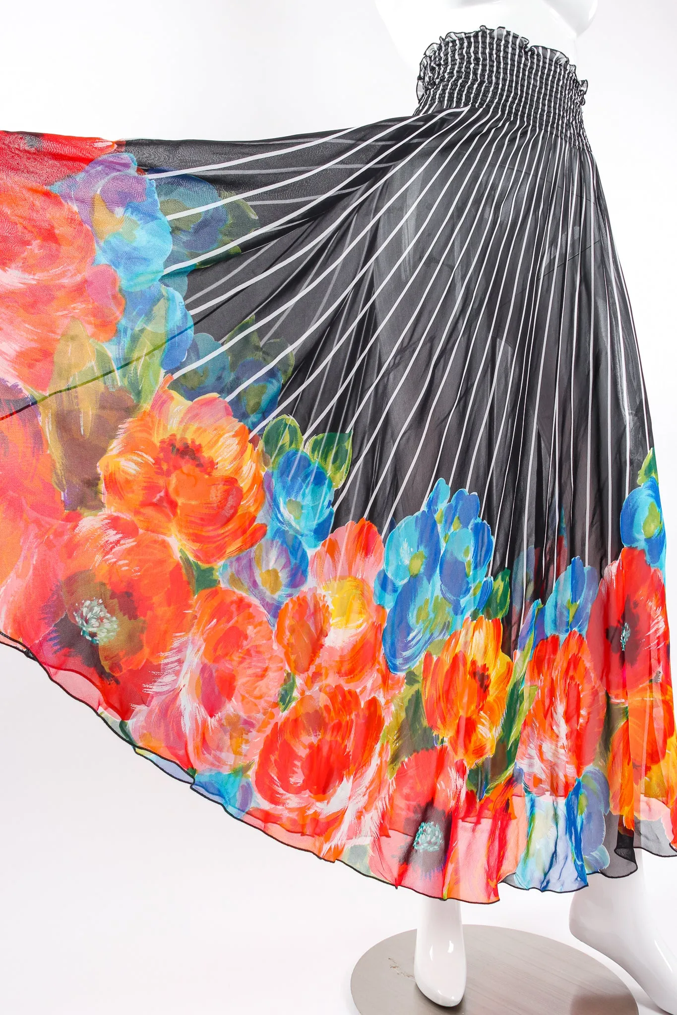 Chiffon Striped Floral Coverup Skirt