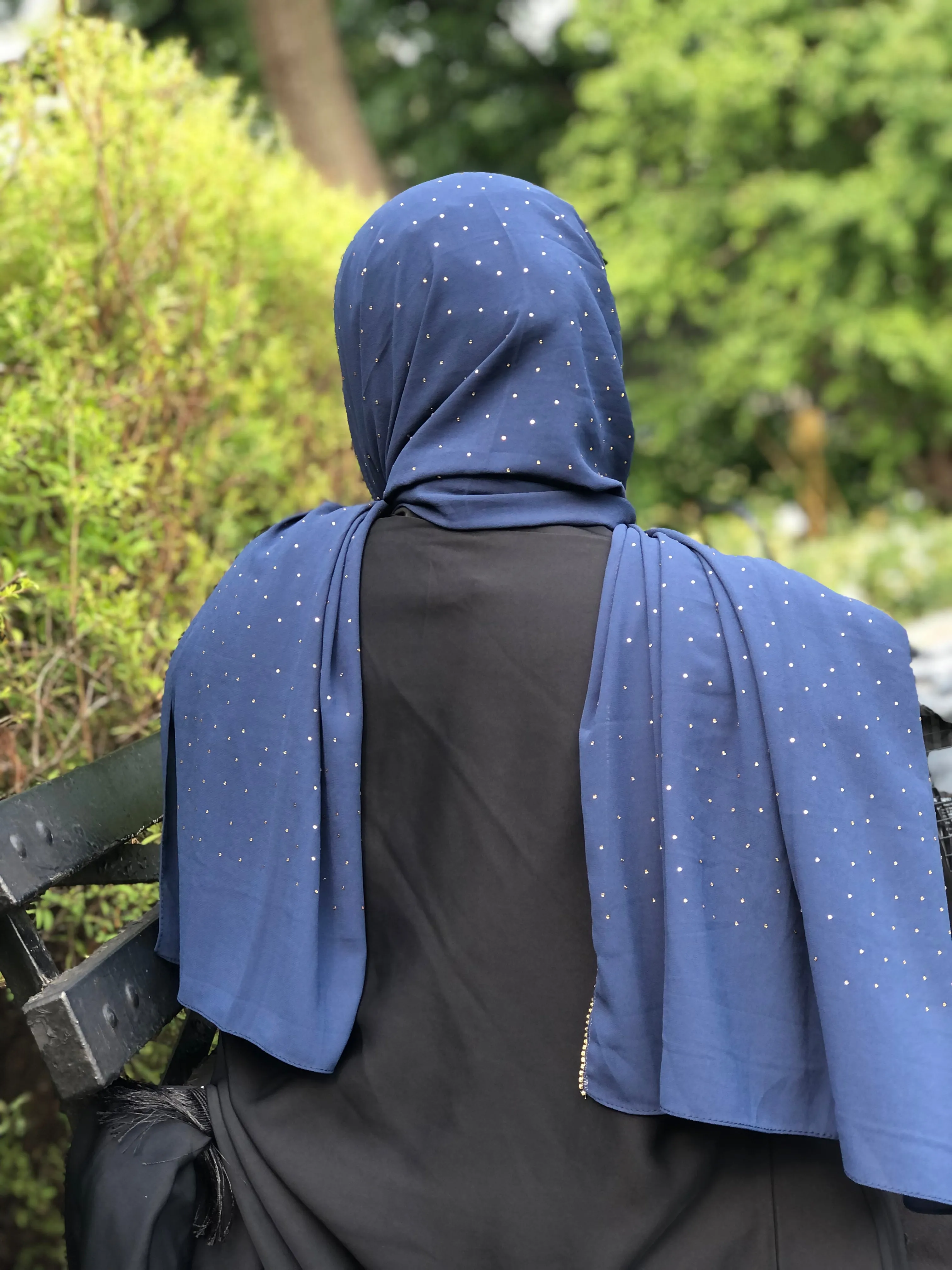 Chiffon with Rhinestone- Navy Blue
