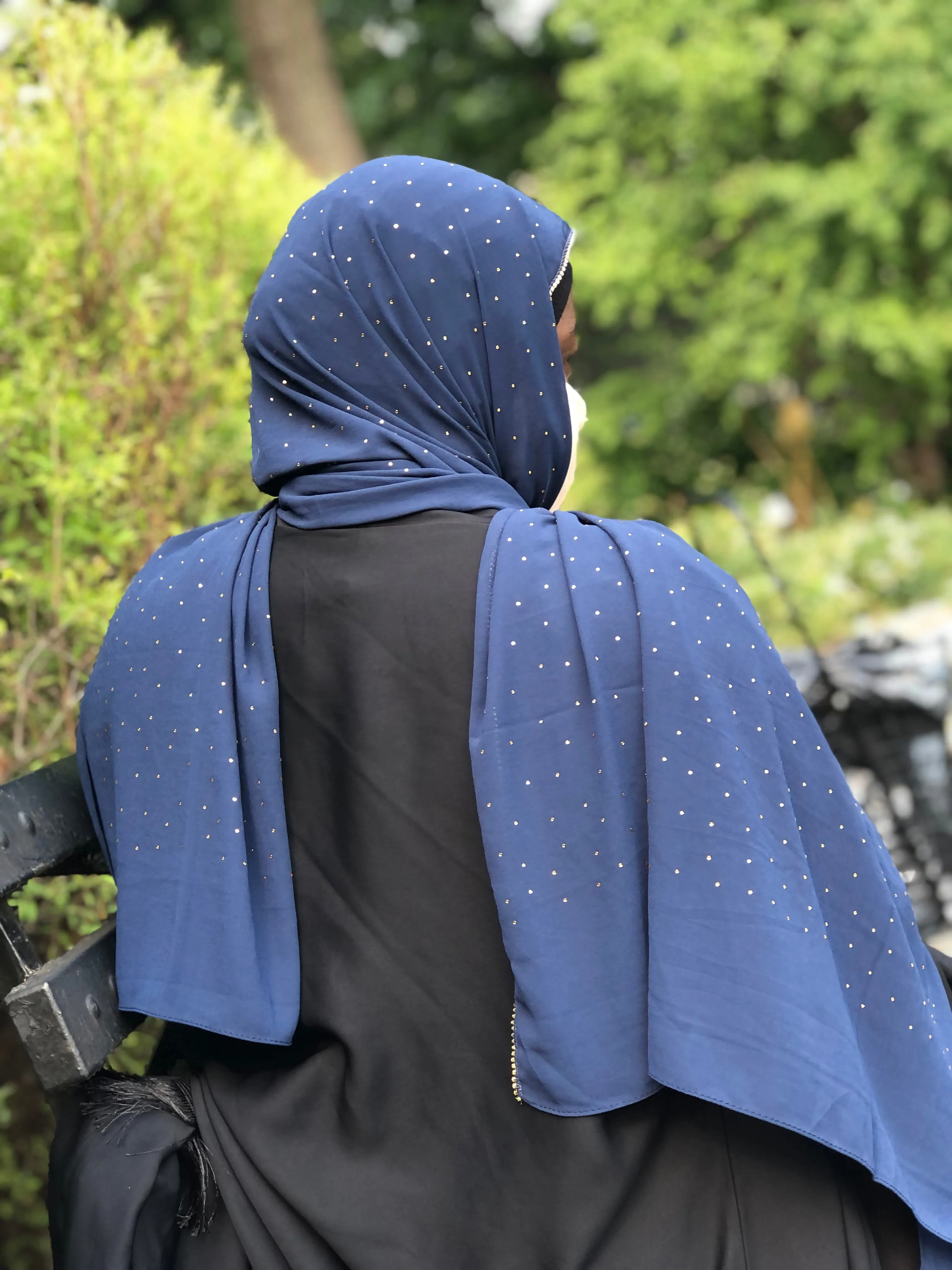 Chiffon with Rhinestone- Navy Blue