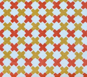 China Seas Fabric: Double Cross Multi - Custom Inca Gold / New Shrimp on Tinted Belgian Linen/Cotton