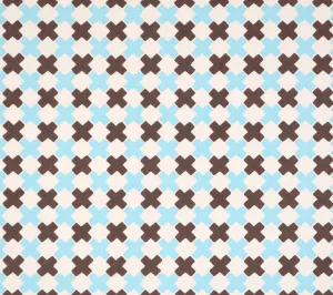 China Seas Fabric: Double Cross Multi - Custom New Blue / Brown on White Belgian Linen/Cotton