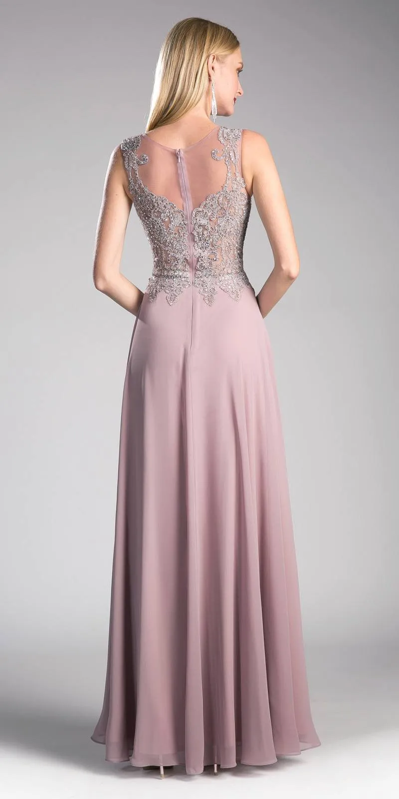 Cinderella Divine 2635 A-Line Chiffon Gown Lace Embellished Bodice