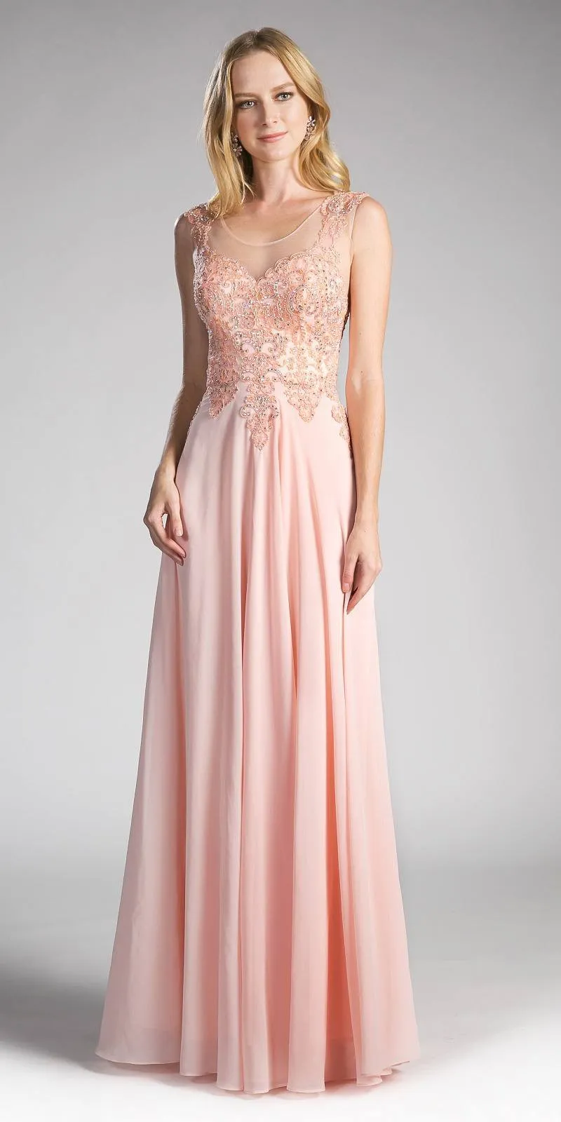 Cinderella Divine 2635 A-Line Chiffon Gown Lace Embellished Bodice