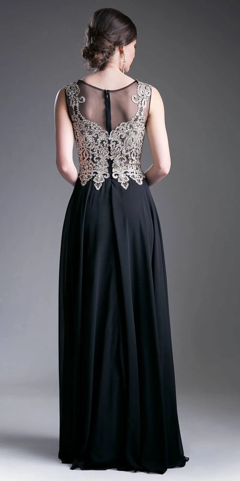 Cinderella Divine 2635 A-Line Chiffon Gown Lace Embellished Bodice