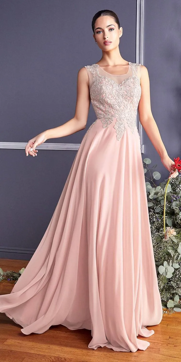 Cinderella Divine 2635 A-Line Chiffon Gown Lace Embellished Bodice