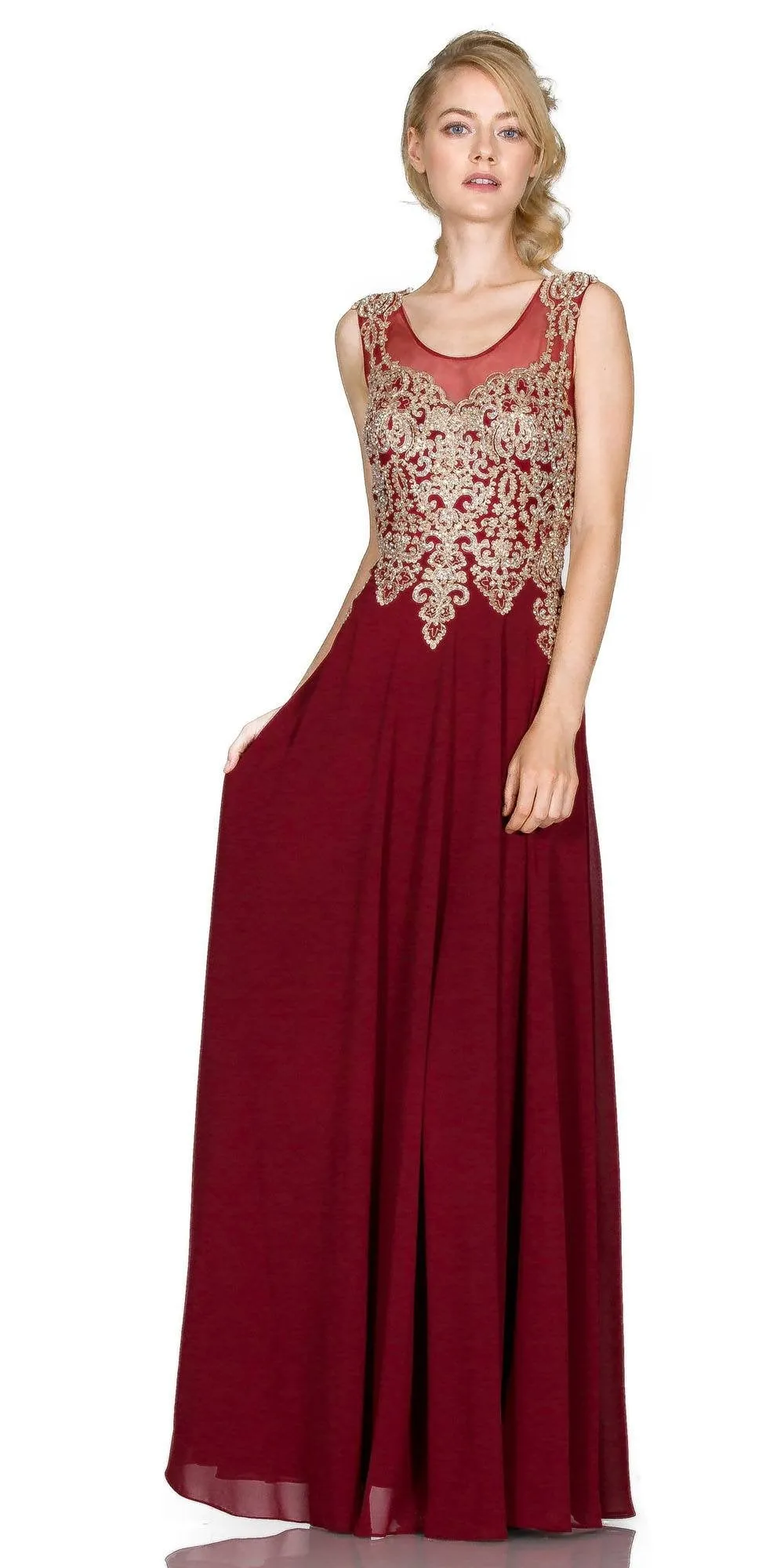 Cinderella Divine 2635 A-Line Chiffon Gown Lace Embellished Bodice