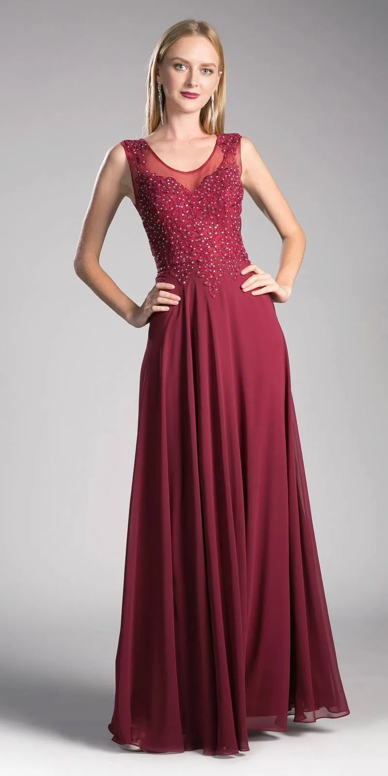 Cinderella Divine 2635 A-Line Chiffon Gown Lace Embellished Bodice