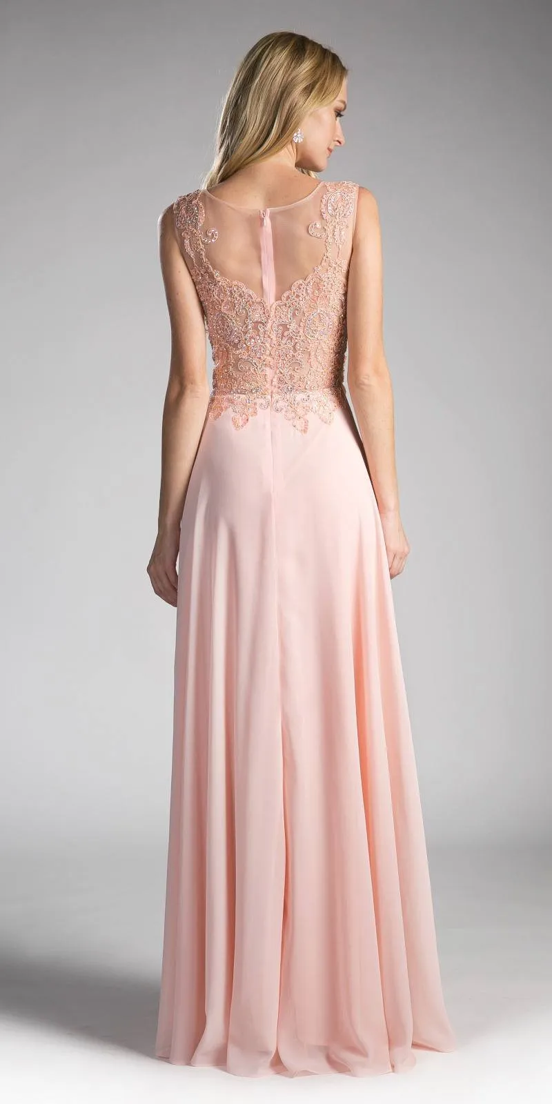 Cinderella Divine 2635 A-Line Chiffon Gown Lace Embellished Bodice